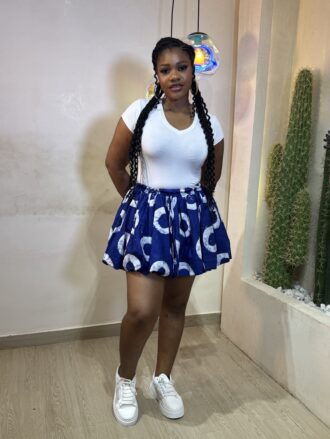 Adire Ballon Skirt (blue)