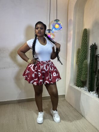 Adire Ballon Skirt (Red)